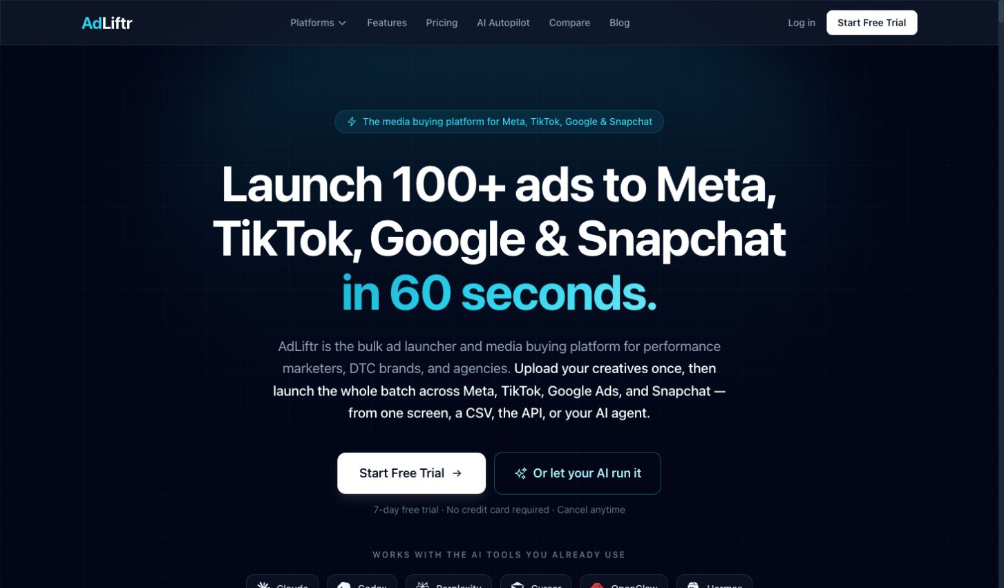 AdLiftr's official product page captured in Chrome