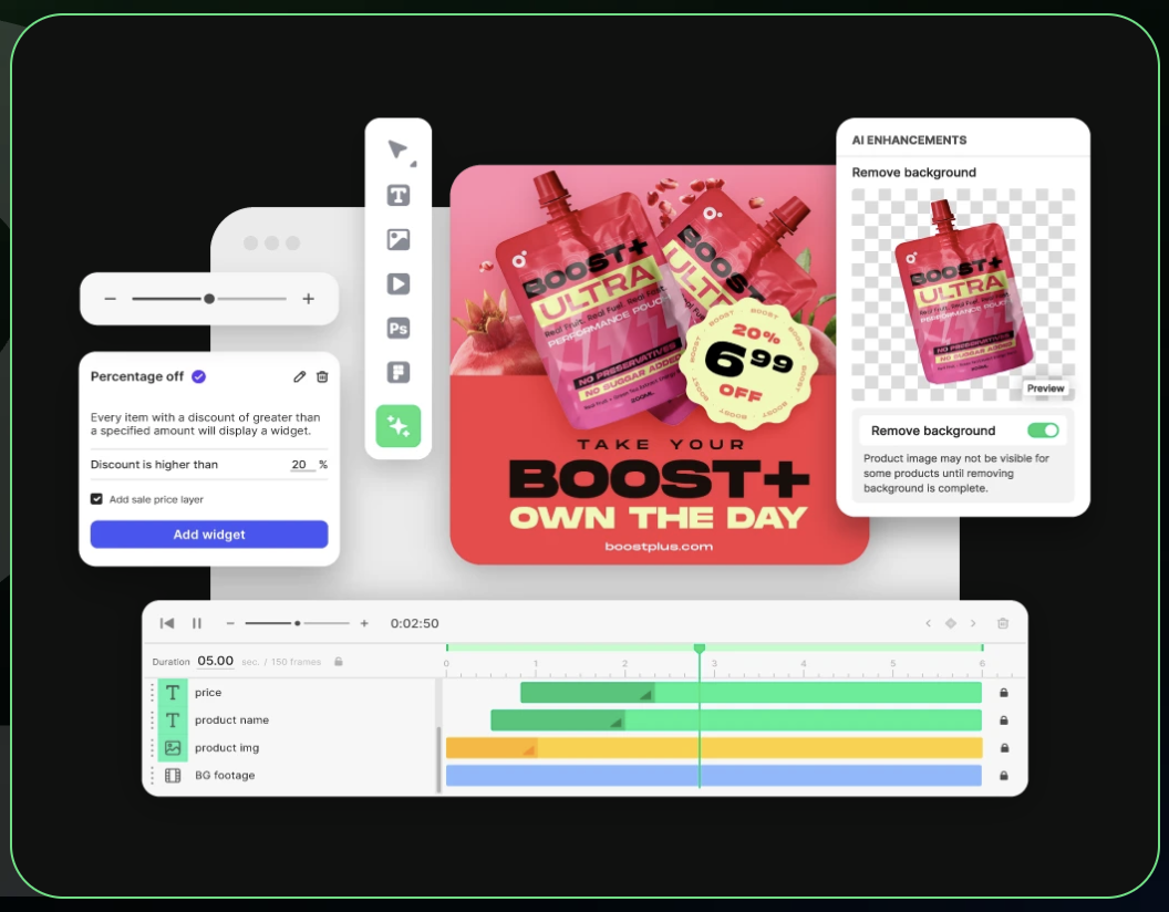 Hunch building dynamic catalog ad variants from a product feed with templates and AI background removal