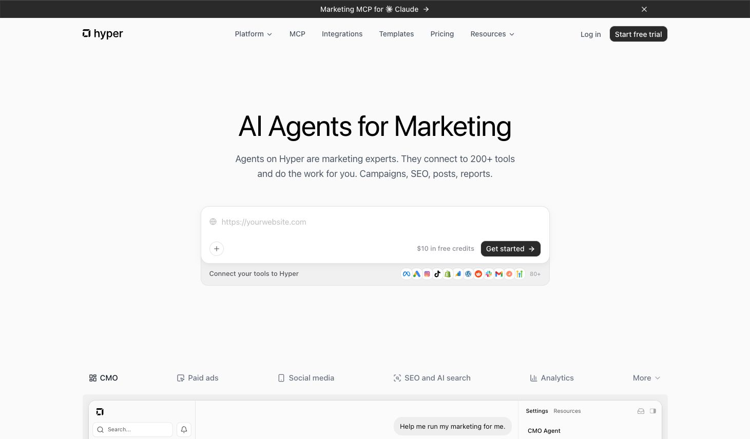 Hyper AI's official product page captured in Chrome