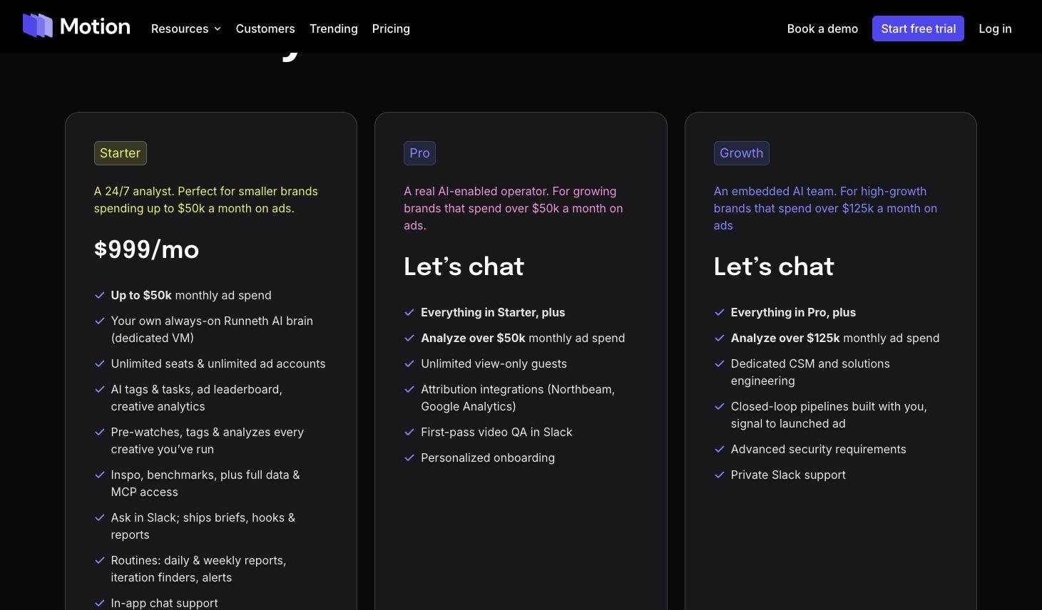Motion's published pricing and plan limits