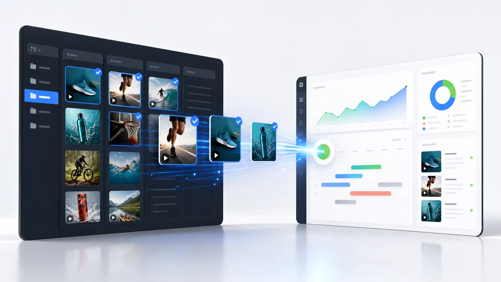 Playbook media assets flowing into an AdManage launch dashboard