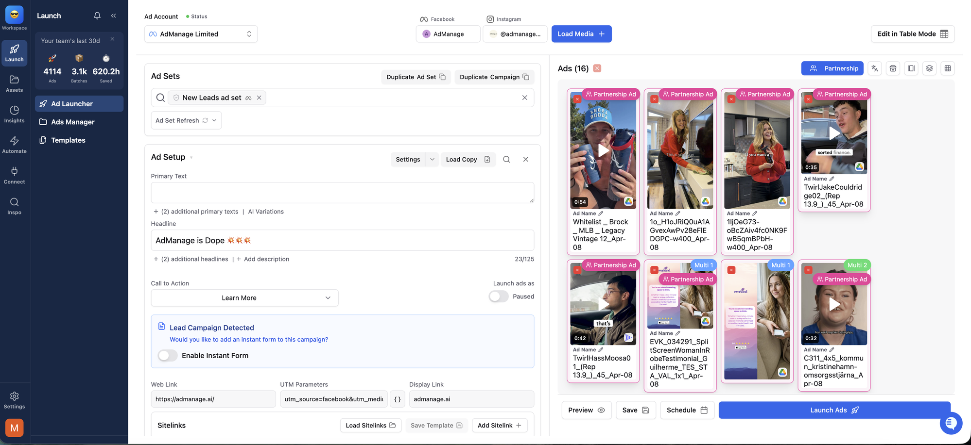 AdManage Partnership Ads Launcher